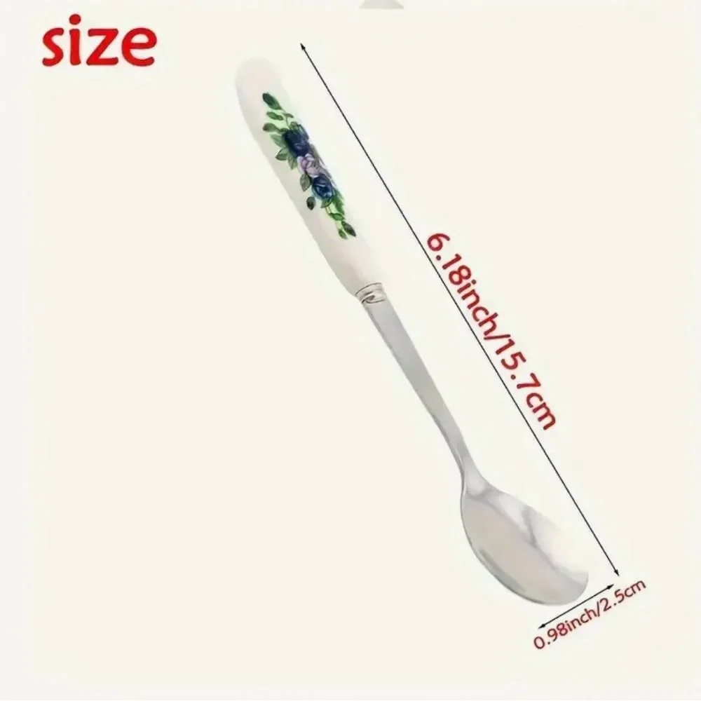 6 PCS  Floral Ceramic Spoons